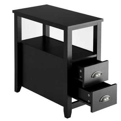 Tangkula 2-Piece Retro Side End Table Rectangular Nightstand With 2 Drawers & Shelf Coffee/Brown 6 Tangkula 2-Piece Retro Side End Table Rectangular Nightstand With 2 Drawers & Shelf Coffee/Brown - Image 4