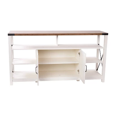 60" Brayden Modern Farmhouse TV Stand For TVs Up To 64" With Storage Cabinets White/Rustic Oak - Taylor & Logan 6 60" Brayden Modern Farmhouse TV Stand For TVs Up To 64" With Storage Cabinets White/Rustic Oak - Taylor & Logan - Image 4
