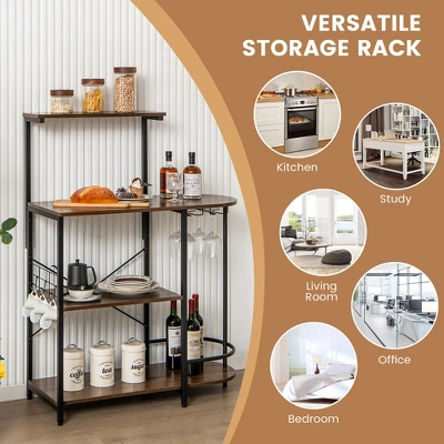 Costway Kitchen Bakers Rack Microwave Stand Coffee Bar W/ S-Hooks & Stemware Holder 9 Costway Kitchen Bakers Rack Microwave Stand Coffee Bar W/ S-Hooks & Stemware Holder - Image 7