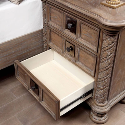 Lellen 3 Drawer Carved Details Nightstand Rustic Natural Tone - HOMES: Inside + Out 4 Lellen 3 Drawer Carved Details Nightstand Rustic Natural Tone - HOMES: Inside + Out - Image 2