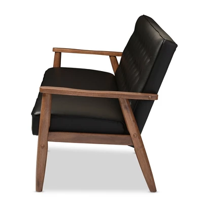 Sorrento Mid-Century Retro Modern Faux Leather Upholstered Wooden 3 Seater Sofa - Baxton Studio 4 Sorrento Mid-Century Retro Modern Faux Leather Upholstered Wooden 3 Seater Sofa - Baxton Studio - Image 2
