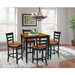 36"x36" Counter Height Dining Set With 4 Emily Stools - International Concepts