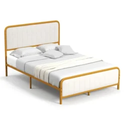 Costway Full Gold Metal Bed Frame Upholstered Platform Bed With Velvet Headboard 23 Costway Full Gold Metal Bed Frame Upholstered Platform Bed With Velvet Headboard -Furniture Hotsale Shop GUEST 4642c176 5246 44f3 beaa fbbd029675cc