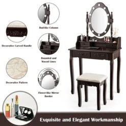 Costway Makeup Vanity Dressing Table Set W/10 Dimmable Bulbs Cushioned Stool -Furniture Hotsale Shop GUEST 470499f7 a265 43d9 b859 d48f4dc0c026
