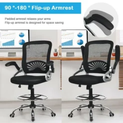 Costway Mesh Drafting Chair Mid Back Office Chair Adjustable Height Flip-Up Arm Black -Furniture Hotsale Shop GUEST 471629bb 1a73 49d8 86c7 2dab866ad423