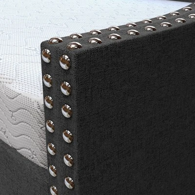 Twin Nora Tufted Linen With Nail Button Trim Upholstered Day Bed And Roll Out Trundle Frame Set - Eco Dream 5 Twin Nora Tufted Linen With Nail Button Trim Upholstered Day Bed And Roll Out Trundle Frame Set - Eco Dream - Image 3