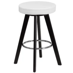 Emma And Oliver 24"H Contemporary Vinyl Counter Stool With Cappuccino Wood Frame