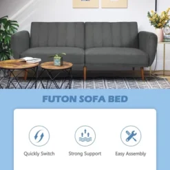 Costway Convertible Futon Sofa Bed Adjustable Couch Sleeper W/ Wood Legs NavyGreyYellow -Furniture Hotsale Shop GUEST 48088581 845c 4cd4 bb96 ff5e9dd30d2c