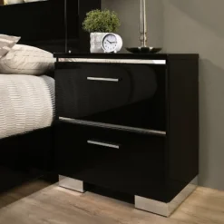 2pc Shorehaven Contemporary Nightstand And Bed Set Black/Chrome - MiBasics -Furniture Hotsale Shop GUEST 48431905 39b3 43ed b8b8 bf826f09a8c7