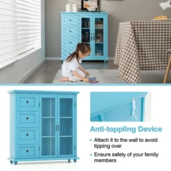 Costway Buffet Sideboard Table Kitchen Storage Cabinet With Drawers & Doors Blue/White/Green -Furniture Hotsale Shop GUEST 49837581 bb06 4f16 bc79 8166d9dd0448