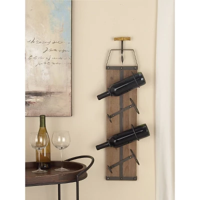 Industrial Wood Wall Wine Rack Brown - Olivia & May 3 Industrial Wood Wall Wine Rack Brown - Olivia & May