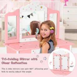 Costway Kids Vanity Princess Makeup Dressing Table Chair Set W/ Tri-folding Mirror -Furniture Hotsale Shop GUEST 4c9b676a 678b 48c5 b3a5 b613a6fd9efd