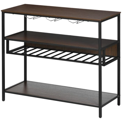 HOMCOM Industrial Wine Rack With 11-Bottles Holder, Free Standing Wine Shelf With Glass Holders For Home Bar, Kitchen, Dark Brown 5 HOMCOM Industrial Wine Rack With 11-Bottles Holder, Free Standing Wine Shelf With Glass Holders For Home Bar, Kitchen, Dark Brown - Image 3