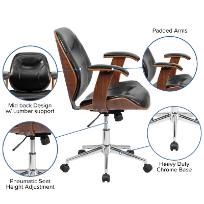 Merrick Lane Mid-Back Ergonomic Office Chair Executive Swivel Bentwood Frame Desk Chair In Black Faux Leather 10 Merrick Lane Mid-Back Ergonomic Office Chair Executive Swivel Bentwood Frame Desk Chair In Black Faux Leather - Image 8