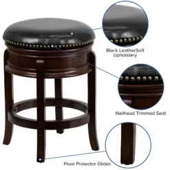 Merrick Lane Clara Backless Wooden Counter Stool With Faux Leather 360 Degree Swivel Seat -Furniture Hotsale Shop GUEST 4dec1fc3 285a 444b a64f 27244d5e3045