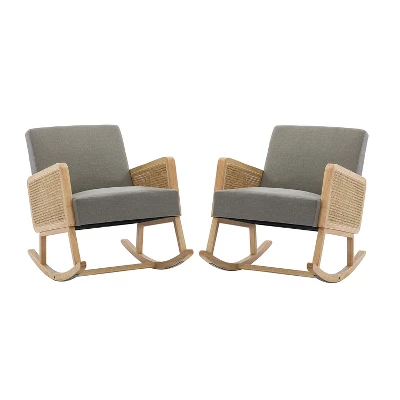 Set Of 2 Adena Rocking Accent Chair With Rattan Arms | Karat Home 14 Set Of 2 Adena Rocking Accent Chair With Rattan Arms | Karat Home - Image 12