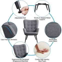 Yaheetech Accent Chair And Ottoman Set Arm Chair With Foot Rest For Living Room Gray -Furniture Hotsale Shop GUEST 50ad3bc0 6a15 4f33 9651 5193ebd91fd4