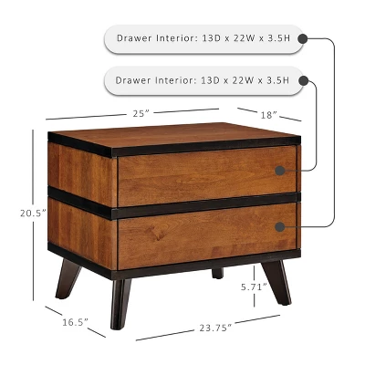Mid-Century Modern 2 Drawer Nightstand Walnut - Linon 15 Mid-Century Modern 2 Drawer Nightstand Walnut - Linon - Image 13