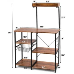 Furniture Hotsale Shop 16 Costway 4-Tier Vintage Kitchen Baker's Rack Utility Microwave Stand W/ Basket & 5 Hooks