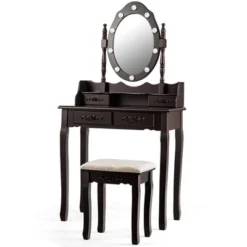 Costway Makeup Vanity Dressing Table Set W/10 Dimmable Bulbs Cushioned Stool -Furniture Hotsale Shop GUEST 53d3c5a3 1daa 4335 83a2 2a52433740fa