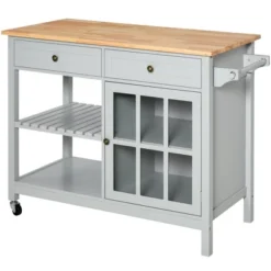 HOMCOM Kitchen Island Utility Storage Trolley Cart With Rubber Wood Top, Towel Rack, 2 Cabinets & Drawers For Dining Room 14 HOMCOM Kitchen Island Utility Storage Trolley Cart With Rubber Wood Top, Towel Rack, 2 Cabinets & Drawers For Dining Room -Furniture Hotsale Shop GUEST 55691ded 8530 42bc b04b f6048b70dc00