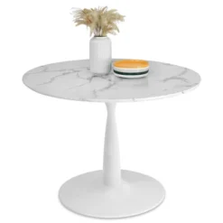 40'' Harris Round Artificial Marble Top Pedestal Modern Dining Table-The Pop Maison
