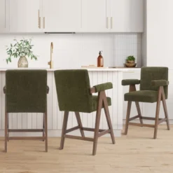 Set Of 3 Morgan 25.5" Height Upholstered Seat And Back Counter Stools With Upside Down "V" Shape Design Solid Wood Legs-The Pop Maison -Furniture Hotsale Shop GUEST 581b6ec7 761c 4c82 8e5a 2ce2e8aa5c32