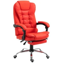 HOMCOM High-Back Executive Office Chair With Footrest, PU Leather Computer Chair With Reclining Function And Armrest, Ergonomic Office Chair, Red -Furniture Hotsale Shop GUEST 5b911308 aa70 42d6 bf85 67d887c9a4f9