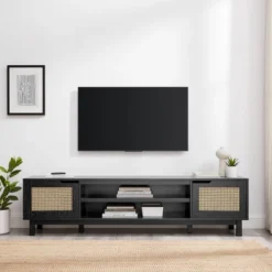 Modern Boho Storage TV Stand For TVs Up To 80" With Rattan Doors - Saracina Home -Furniture Hotsale Shop GUEST 5c1b310a 0bb4 44fe 84a8 c9e420b2a9df