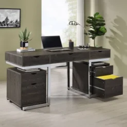 Noorvik 7 Drawer Writing Desk Set With 2 File Cabinets Dark Oak - Coaster -Furniture Hotsale Shop GUEST 5c6fe4ec f94f 4db6 9ef8 5a5afd566465