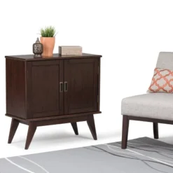 32" Tierney Solid Hardwood Mid Century Low Storage Cabinet Medium Auburn Brown - WyndenHall