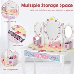 Costway Kids Vanity Princess Makeup Dressing Table Chair Set W/ Tri-fold Mirror White 16 Costway Kids Vanity Princess Makeup Dressing Table Chair Set W/ Tri-fold Mirror White -Furniture Hotsale Shop GUEST 5d919a8c b85f 45aa ae73 1579841dbfbe