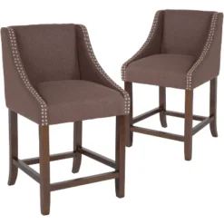 Emma And Oliver 2 Pk. 24" High Transitional Walnut Counter Height Stool With Accent Nail Trim -Furniture Hotsale Shop GUEST 5f049f34 1cc7 48ad 970b 172113710173