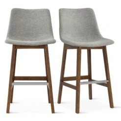 South 28" Seat Height Upholstered Bar Stool With Rubberwood Legs And Stainless Steel Foot Rest(Set Of 2) -The Pop Maison -Furniture Hotsale Shop GUEST 5fbcc0ed c627 4a91 951a 9f3791ee6421