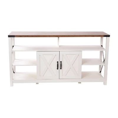 60" Brayden Modern Farmhouse TV Stand For TVs Up To 64" With Storage Cabinets White/Rustic Oak - Taylor & Logan 10 60" Brayden Modern Farmhouse TV Stand For TVs Up To 64" With Storage Cabinets White/Rustic Oak - Taylor & Logan - Image 8