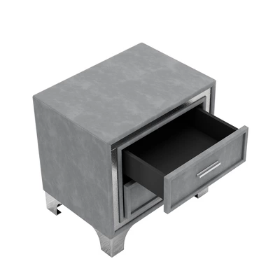 Mid Century Nightstand With 2 Drawers, Velvet Bedside Table With Metal Legs-ModernLuxe 7 Mid Century Nightstand With 2 Drawers, Velvet Bedside Table With Metal Legs-ModernLuxe - Image 5