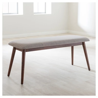 Flora Mid-Century Modern Light Gray Fabric & Oak Medium Brown Finishing Wood Dining Bench - Baxton Studio 5 Flora Mid-Century Modern Light Gray Fabric & Oak Medium Brown Finishing Wood Dining Bench - Baxton Studio - Image 3