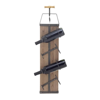 Industrial Wood Wall Wine Rack Brown - Olivia & May 7 Industrial Wood Wall Wine Rack Brown - Olivia & May - Image 5