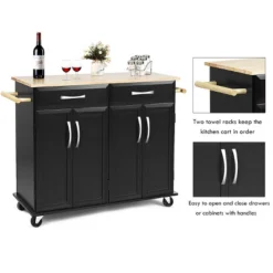 Costway Rolling Kitchen Trolley Island Black Cart Wood Top Storage Cabinet Utility W/ Drawers -Furniture Hotsale Shop GUEST 653f2e32 9420 4cc0 b528 10cdda8d2672