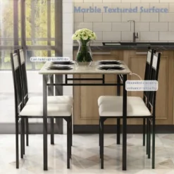 Costway 5 Piece Faux Marble Dining Set Table And 4 Chairs Kitchen Breakfast Furniture Grey -Furniture Hotsale Shop GUEST 654e6d40 e09d 451d 8897 8b98f32b0df0