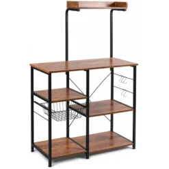 Costway 4-Tier Vintage Kitchen Baker's Rack Utility Microwave Stand W/ Basket & 5 Hooks -Furniture Hotsale Shop GUEST 65643966 2c05 48c1 81b0 8cfbbf53ef78