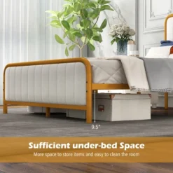 Costway Full Gold Metal Bed Frame Upholstered Platform Bed With Velvet Headboard 22 Costway Full Gold Metal Bed Frame Upholstered Platform Bed With Velvet Headboard -Furniture Hotsale Shop GUEST 67d62c3f 8194 4a5a a099 780d93224c9a