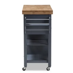 Sunderland Coastal And Farmhouse Natural Wood Kitchen Cart Gray, Light Brown - Baxton Studio -Furniture Hotsale Shop GUEST 689e3730 6c2e 4610 9229 50ad425a3e9d