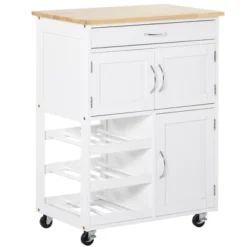 HOMCOM Bar Cart Rolling Kitchen Island On Wheels With 9-Bottle Wine Rack, Small Kitchen Cart Kitchen Storage Cabinets, Wooden Countertop, White 9 HOMCOM Bar Cart Rolling Kitchen Island On Wheels With 9-Bottle Wine Rack, Small Kitchen Cart Kitchen Storage Cabinets, Wooden Countertop, White -Furniture Hotsale Shop GUEST 6b24be5b 20b8 48cd bc72 6c6927cb7832