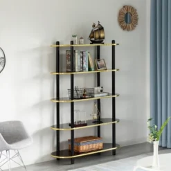 Fabulaxe 5 Tier Open Bookshelf, Contemporary Classic Modern Style Free Standing Display Rack Unit For Collections,59" Height Etagere Bookcase
