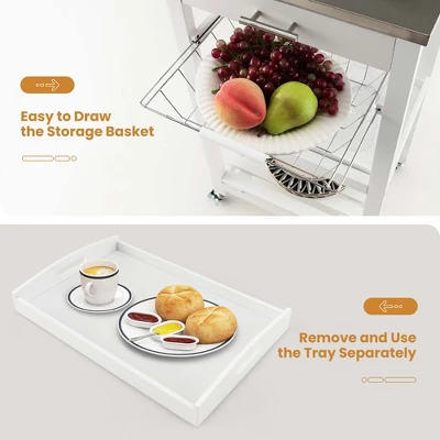 Costway Compact Kitchen Island Cart Rolling Service Trolley WithStainless Steel Top Basket 10 Costway Compact Kitchen Island Cart Rolling Service Trolley WithStainless Steel Top Basket - Image 8