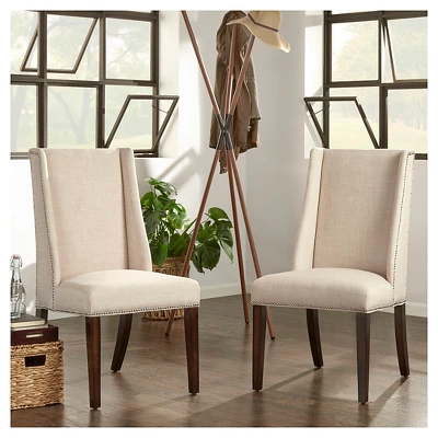 Set Of 2 Harlow Wingback Dining Chair With Nailheads Oatmeal - Inspire Q 4 Set Of 2 Harlow Wingback Dining Chair With Nailheads Oatmeal - Inspire Q - Image 2