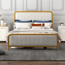 Costway Full Gold Metal Bed Frame Upholstered Platform Bed With Velvet Headboard 17 Costway Full Gold Metal Bed Frame Upholstered Platform Bed With Velvet Headboard -Furniture Hotsale Shop GUEST 6e7f37cc b705 42fe b85f c4bd4472a319