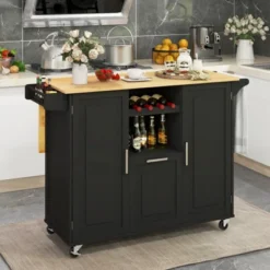 Costway Rolling Kitchen Island Utility Serving Cart With Drop Leaf Wine Rack Drawer
