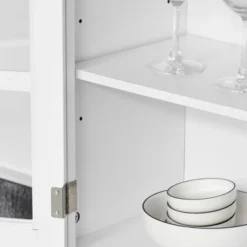 HOMCOM 67" Modern Buffet With Hutch, Louvered Kitchen Pantry Microwave Cabinet With Framed Glass Doors And 2 Drawers, White -Furniture Hotsale Shop GUEST 6fae27a7 4f05 4e3d 95eb 280c41cc4b3f